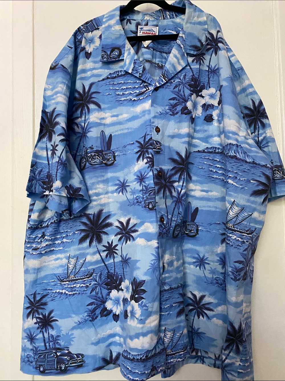 Hawaii Blue Tropical Print Men’s Camp Shirt